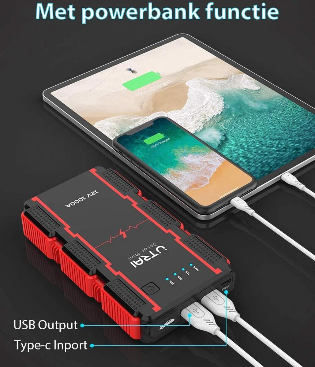 UTRAI - Jump Starter Auto - Batterij 13000mAh - 1000A - Smart-Clip Power Bank Met Batterij Detectie Voor 12V - Auto Booster Jumpstarter Mini - Afbeelding 4