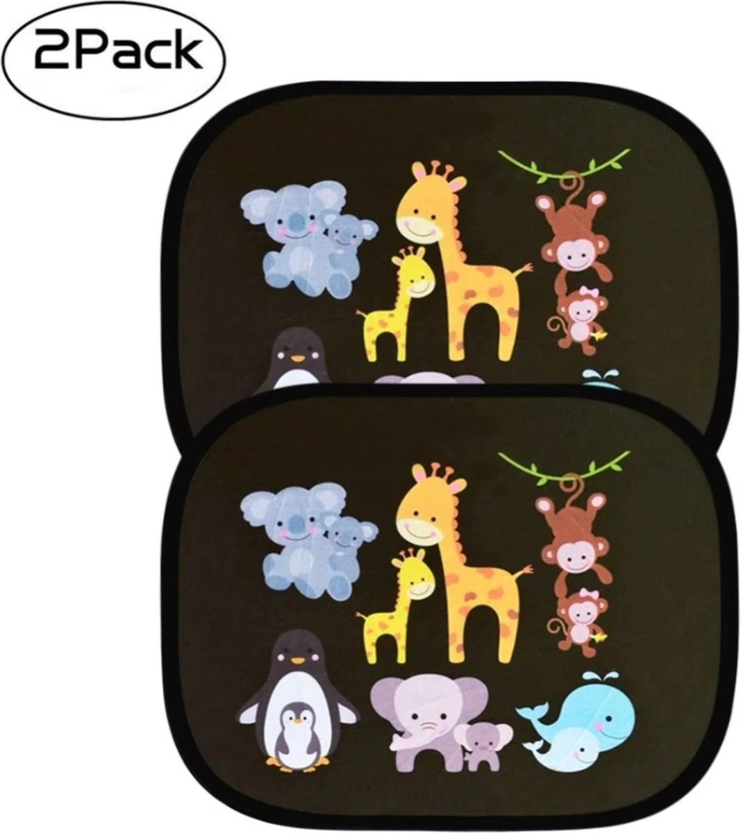 Merkloos Zonnescherm Auto Zijruit Kind - Zonwering Auto Zelfklevend - UV Protectie - Autozonnescherm Voor Kinderen - 2 Stuks - Dieren Multi Colour - Afbeelding 3