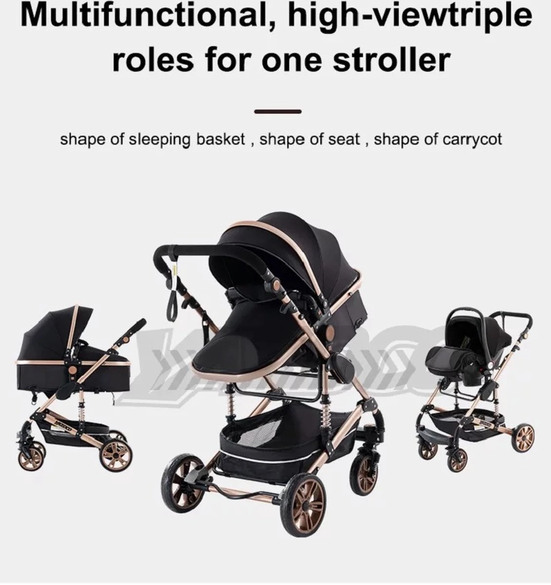Merkloos Luxe Multi-functionele 3 In 1 Wandelwagen - Babywagen - Kwalitatieve Buggy - Opklapbare Kinderwagen - Licht En Flexibel - Afbeelding 15