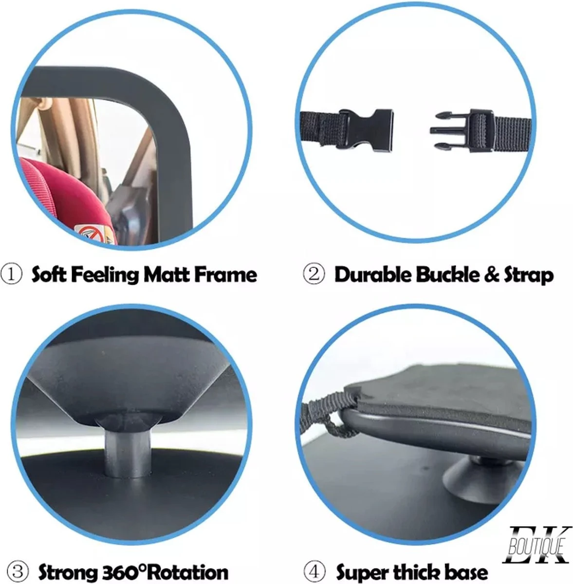 Merkloos EK Boutique 'autostoel Spiegel' 'Autospiegel Baby 360°' 'Achterbankspiegel Kinderen' 'Baby Veiligheid Accessoires' 'Kinderspiegel' 'Autospiegel Baby Verstelbaar' - Afbeelding 5