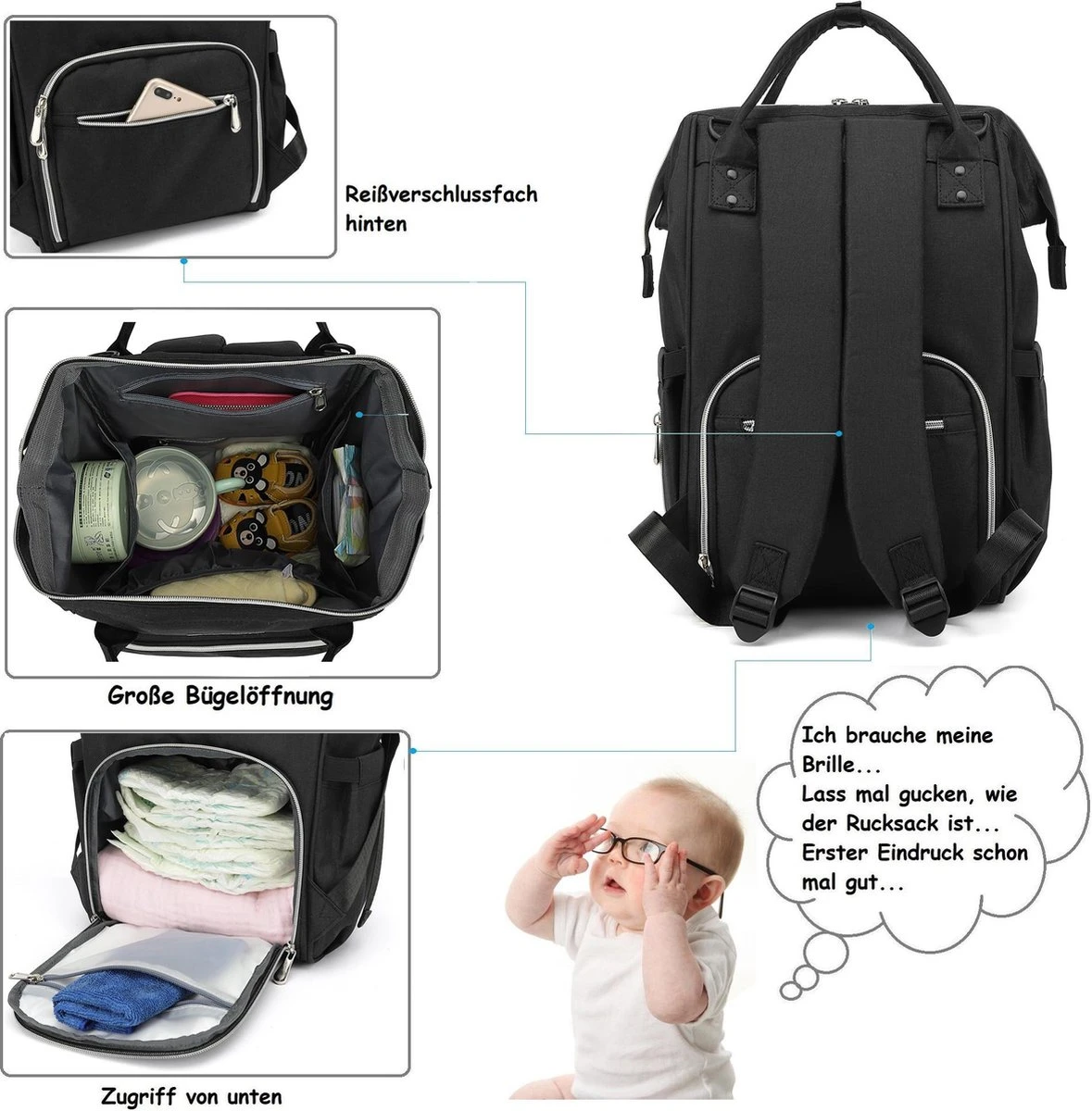 Massi Miliano Luiertas Unisex Zwart (M-22003-6) - Afbeelding 5