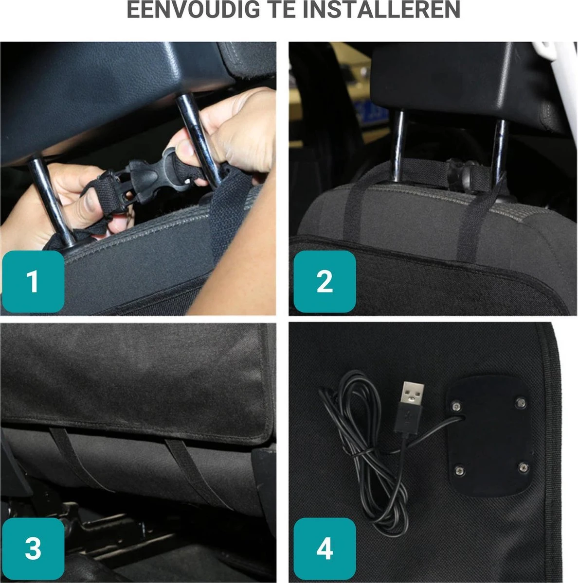 TIKKENS® Auto Organizer Met USB Oplaadpunten Stoel - Tablet Houder - Zwart - - Universeel - Autostoel Beschermer Voor Baby En Kinderen - Afbeelding 2