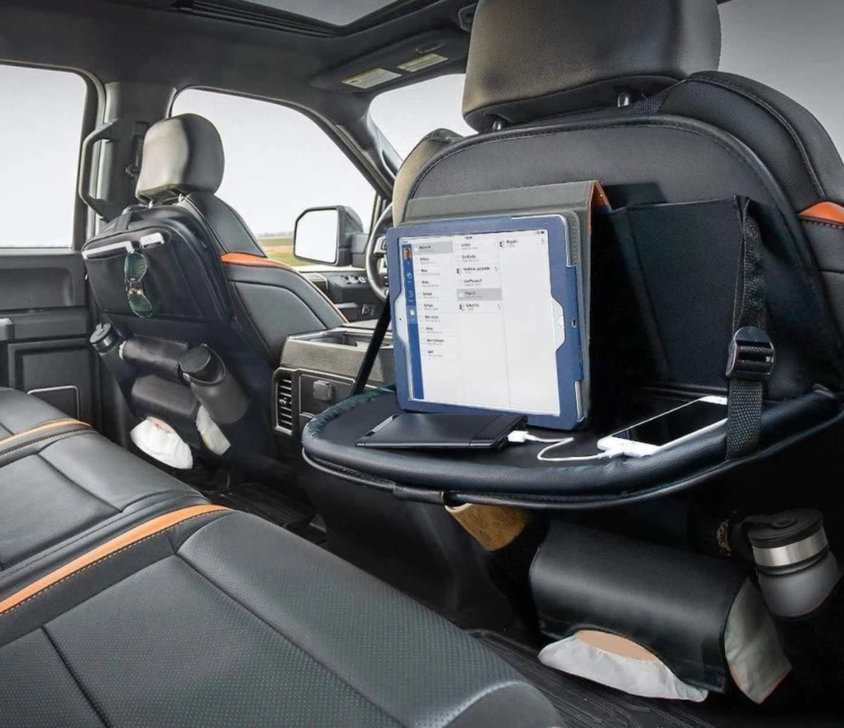 RAMBUX® - Autostoel Organizer Met Tray - Organizer Auto Stoelhoes Met Uitklapbare Tafel - Duurzaam Mat Zwart PU Leer Kunstleer - Tablethouder - Telefoonhouder - Fleshouder - Afbeelding 12