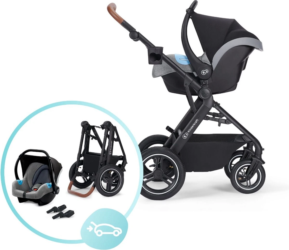 Kinderkraft B-Tour Ash Grey 3-in-1 Combi Kinderwagen Incl. Autostoel KSBTOU00DGR3000 - Afbeelding 11