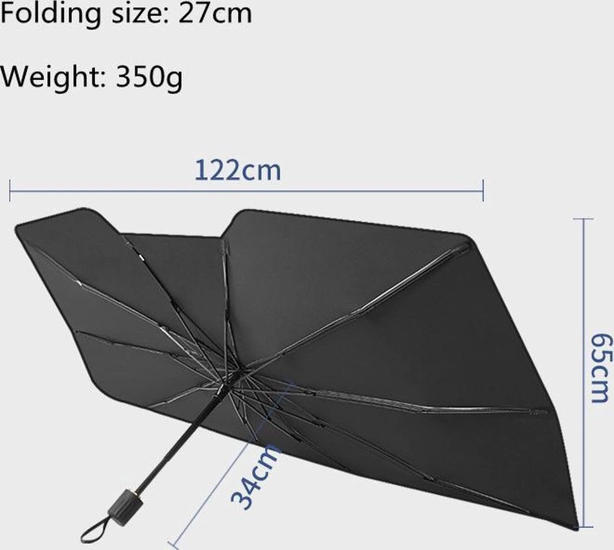 TDR - Zonnescherm / Autoparaplu - Binnenkant Voorruit Auto - Opvouwbaar - Hitte En UV Bescherming - 122 X 65 Cm - Afbeelding 12