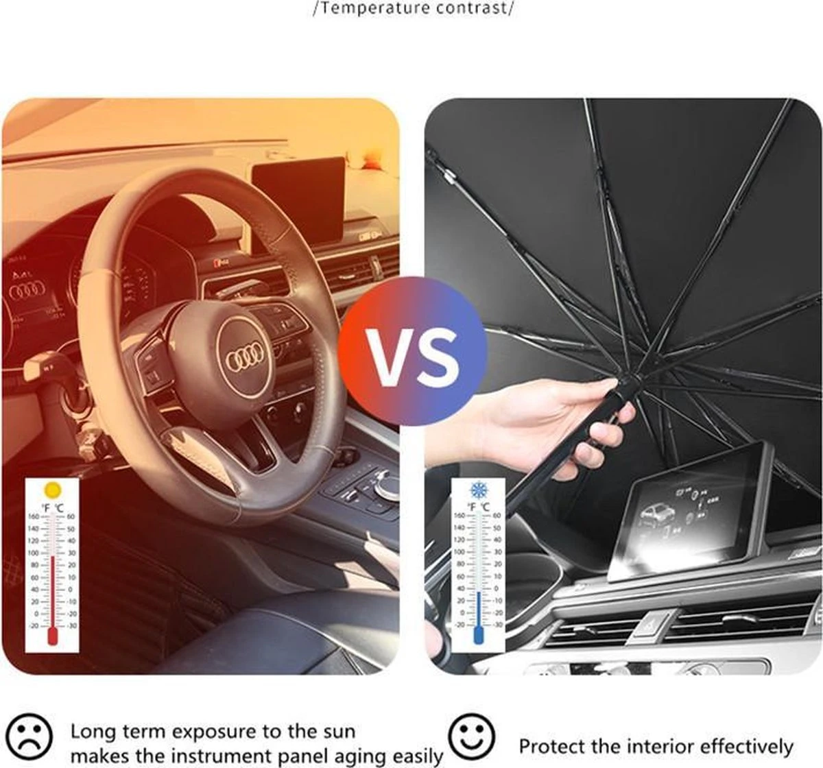 TDR - Zonnescherm / Autoparaplu - Binnenkant Voorruit Auto - Opvouwbaar - Hitte En UV Bescherming - 122 X 65 Cm - Afbeelding 13