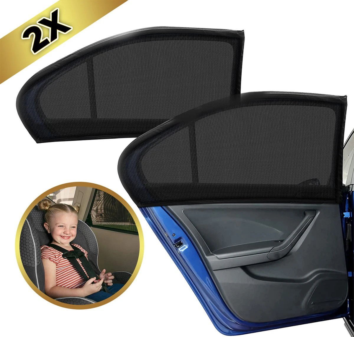 MostEssential Premium Zonnescherm Auto Baby – Zonnescherm Auto Zijruit - Zonwering Auto Voor Baby En Kind – UV Protectie - Zonder Zuignappen - Inclusief Luxe Opbergtas