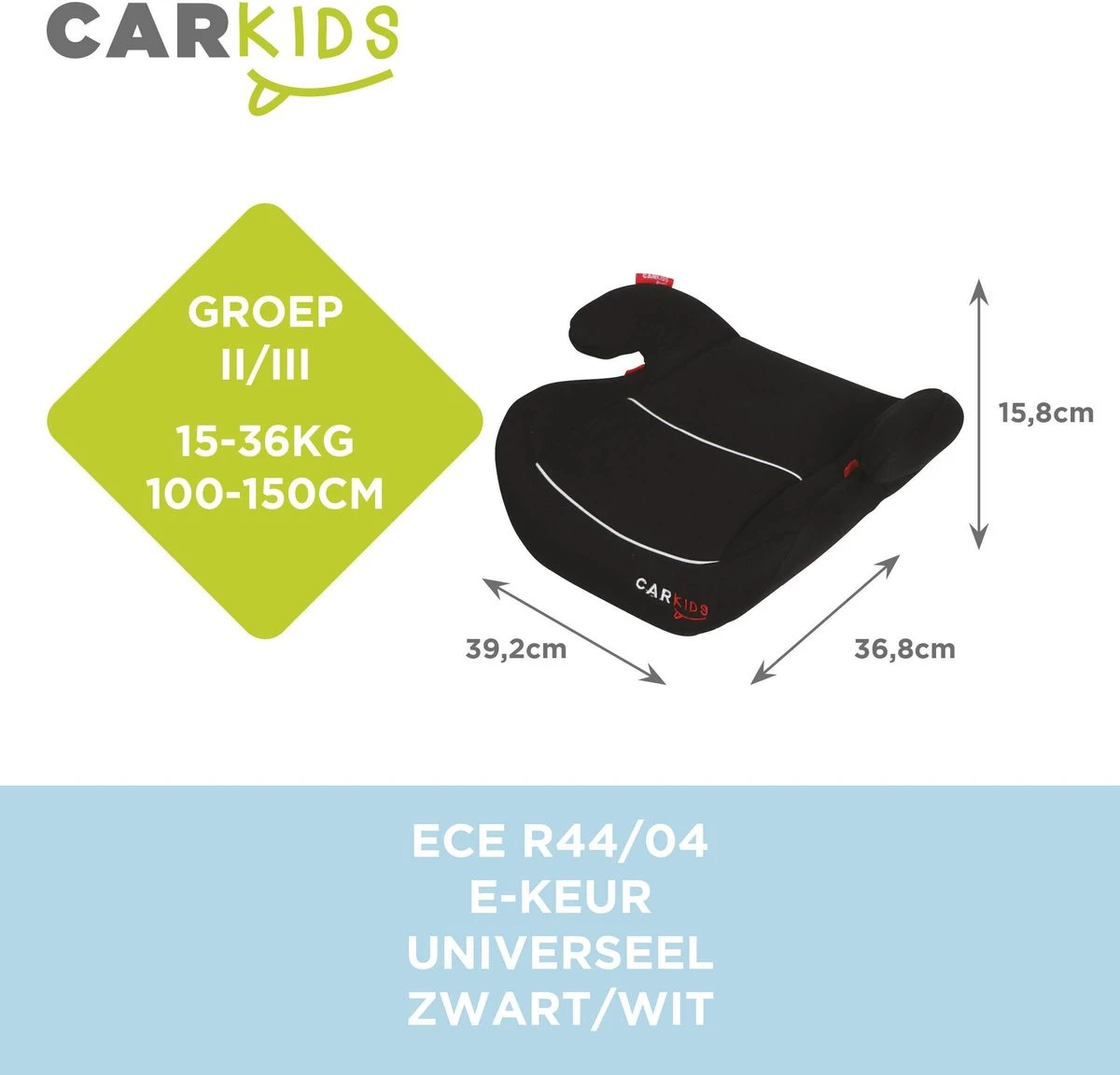 Carkids Auto Zitverhoger Zwart En Wit | Autostoel Groep 2-3 | Kinderen Van 3,5-12 Jaar | 15-36 Kg - Afbeelding 4