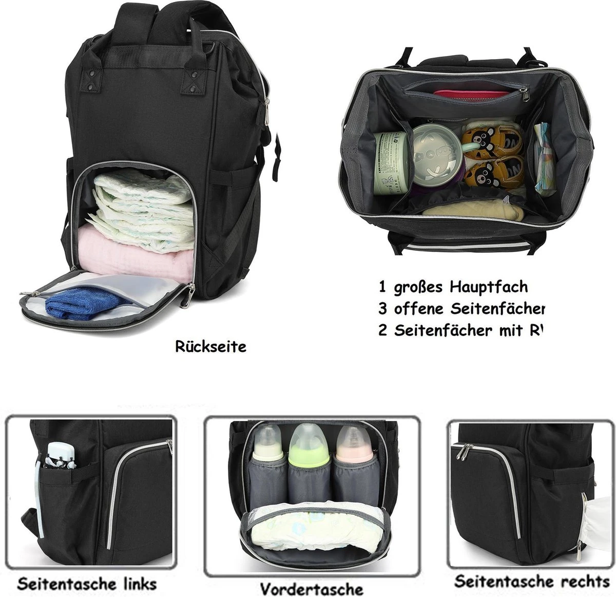 Massi Miliano Luiertas Unisex Zwart (M-22003-6) - Afbeelding 2