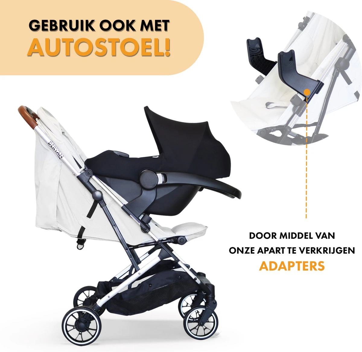 Deryan Luxe Rolo X2 Dubbele Buggy - Duo Buggy - Creme - Afbeelding 6