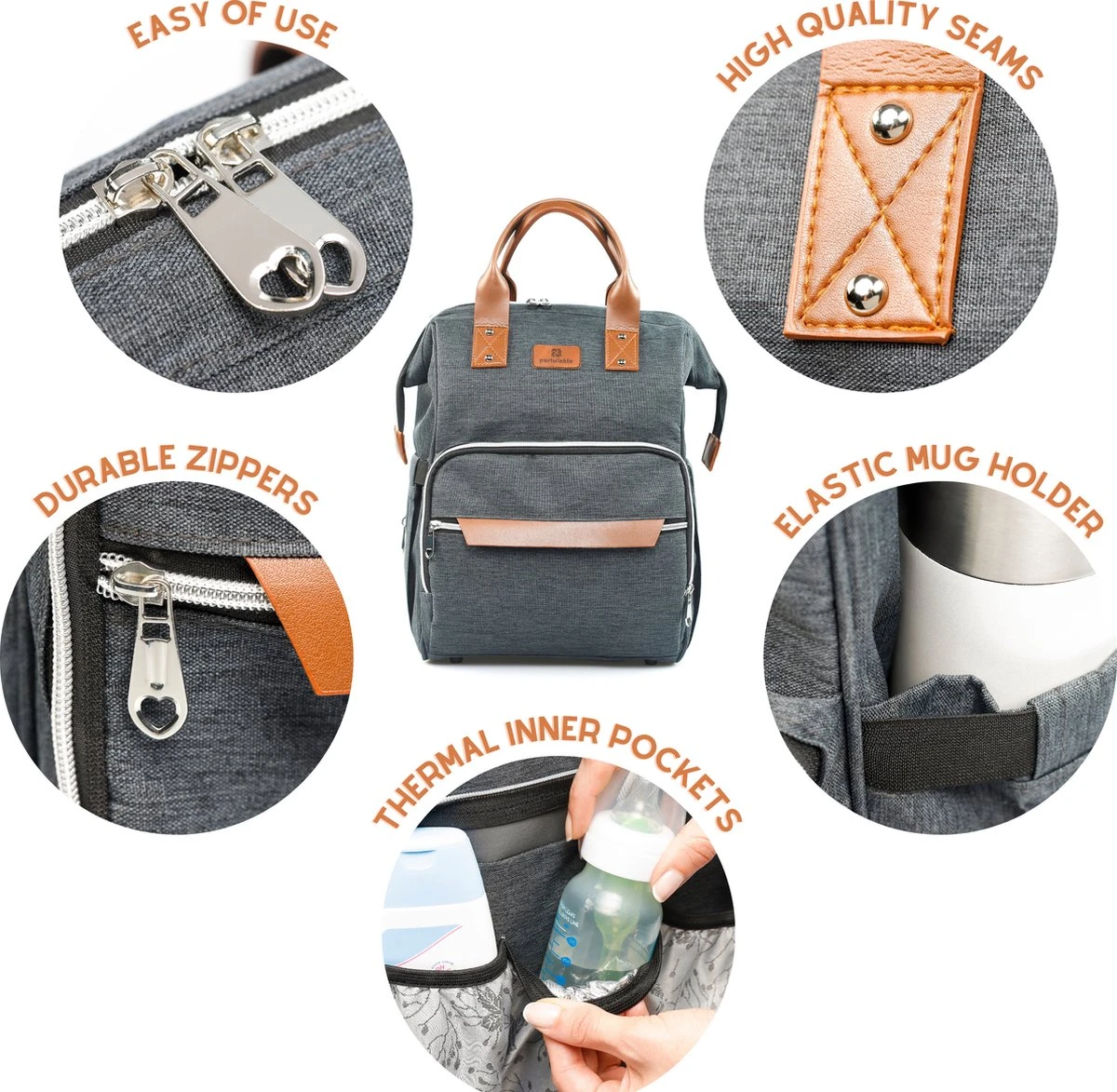 Periwinkle - Luiertassen - Waterproof Baby Verzorgingstas - Baby Rugzak - Luiertas - Verzorgingstas - Linnen - Bordeaux - Afbeelding 4