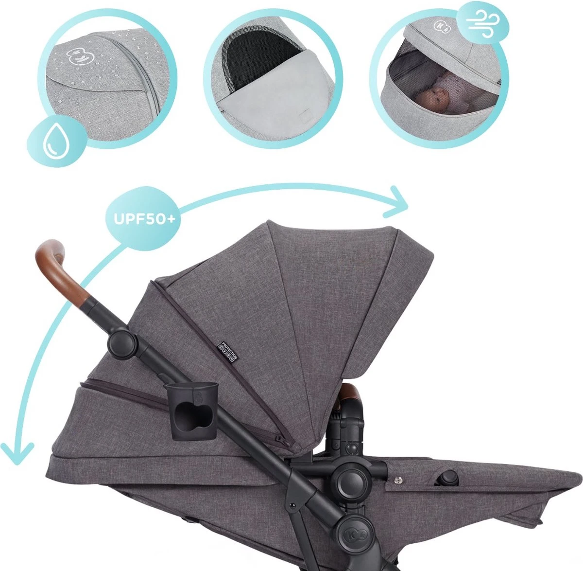 Kinderkraft B-Tour Ash Grey 3-in-1 Combi Kinderwagen Incl. Autostoel KSBTOU00DGR3000 - Afbeelding 17