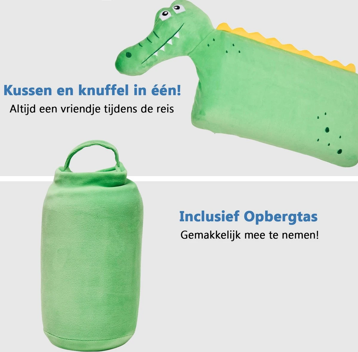 CabinMax Nekkussen - Reiskussen Kinderen - Memory Foam Nek Kussen - Inclusief Opbergtas - Krokodil - Groen - Afbeelding 2