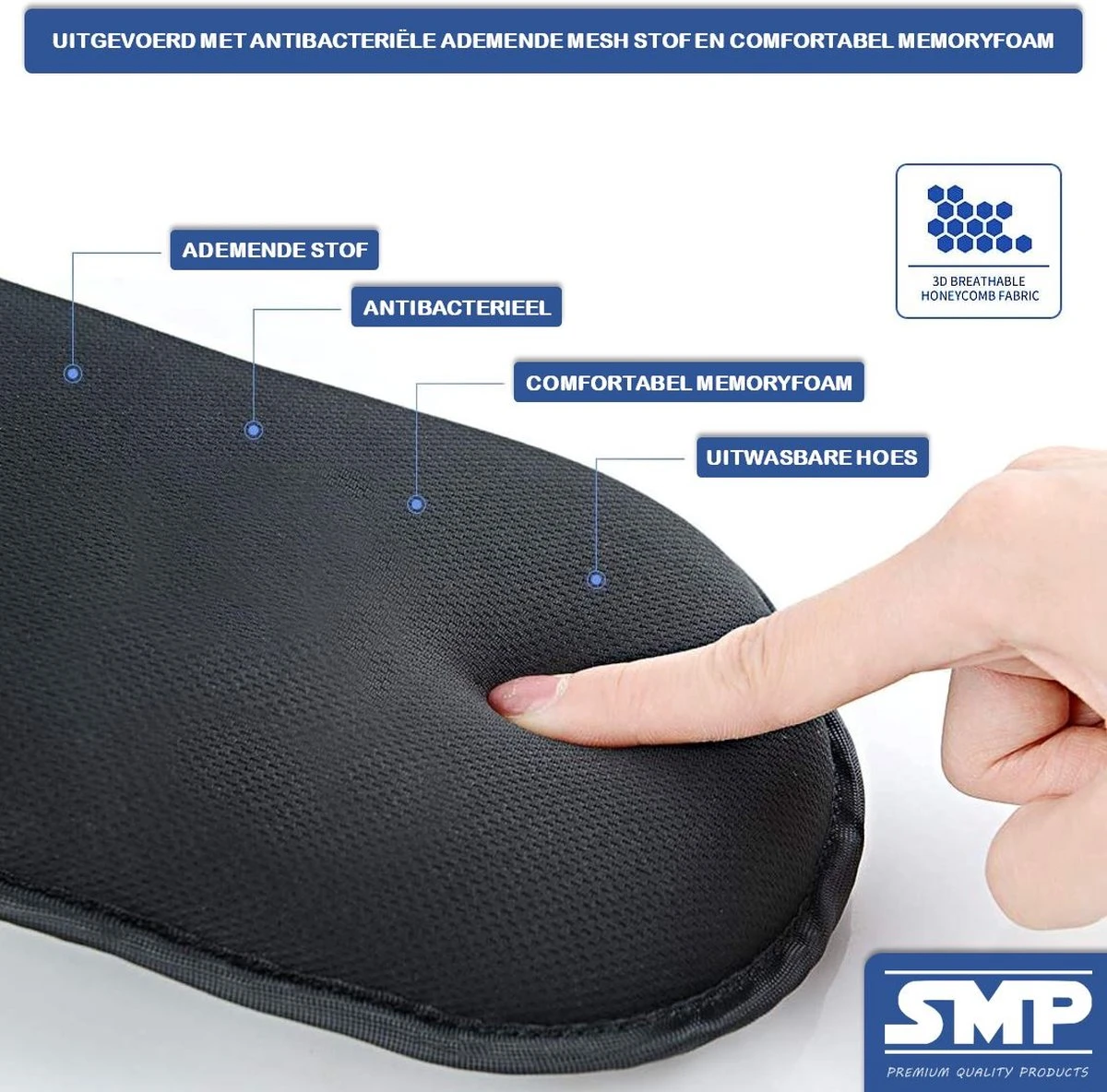 SMP® Hoofdsteun Auto Voor Kinderen En Volwassenen Voor Slapen In Auto - Nekkussen Auto - Reiskussen Auto - Neksteun Auto - Hoofdkussen Auto - Verstelbaar - Memoryfoam Met Ademde Stof - Zwart - Afbeelding 4