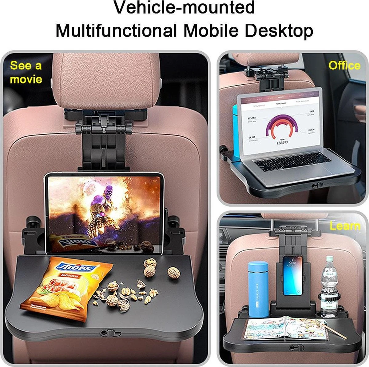 Multifunctionele Auto Tafel Voor Laptop Achterbank Snacks Fast Food Eetbak Drinken Computer Stoel Eettafel Beker Hoofdsteun Houder Klaptafel Stand Voor Telefoon & Tablet IPad - Afbeelding 10
