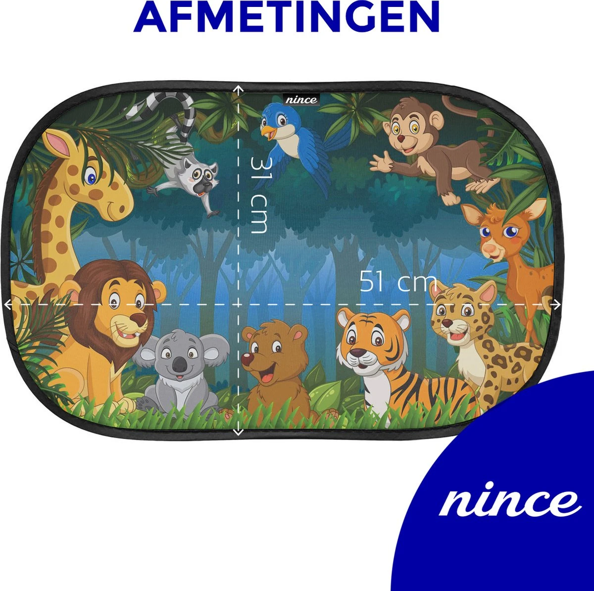 Nince Zonnescherm Auto Zijraam Van Hoge Kwaliteit - Jungle - Set Van 2 - Afbeelding 2