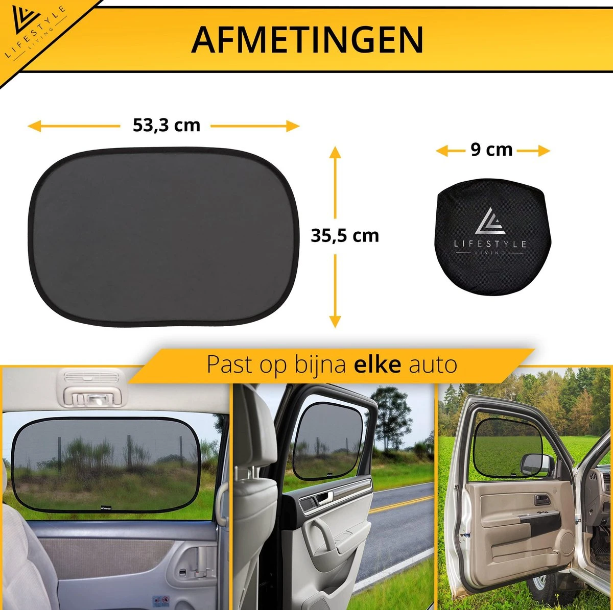 Lifestyle Living Zonnescherm Auto Zijruit – Zonwering Voor Baby En Kind – Zonder Zuignappen – UV Protectie – 2 Stuks – 51 X 31CM – Statisch - Zelfklevend - Afbeelding 12