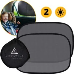 Lifestyle Living Zonnescherm Auto Zijruit – Zonwering Voor Baby En Kind – Zonder Zuignappen – UV Protectie – 2 Stuks – 51 X 31CM – Statisch - Zelfklevend