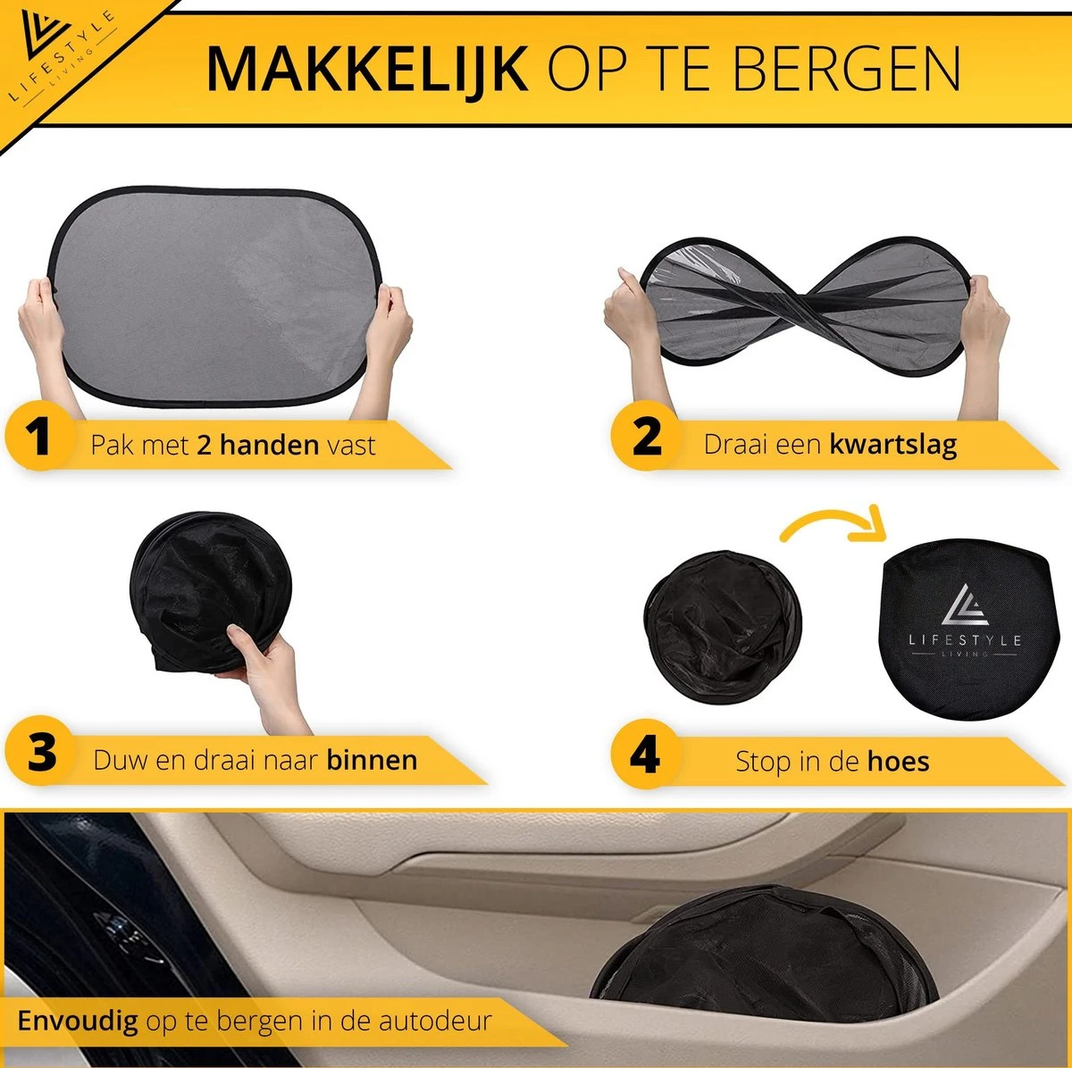 Lifestyle Living Zonnescherm Auto Zijruit – Zonwering Voor Baby En Kind – Zonder Zuignappen – UV Protectie – 2 Stuks – 51 X 31CM – Statisch - Zelfklevend - Afbeelding 3