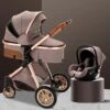 Merkloos Kinderwagen 3-in-1 – Luxe Kinderwagen - Buggy – Wandelwagen - Multifunctioneel – Opklapbaar – Incl Autostoel – Khaki