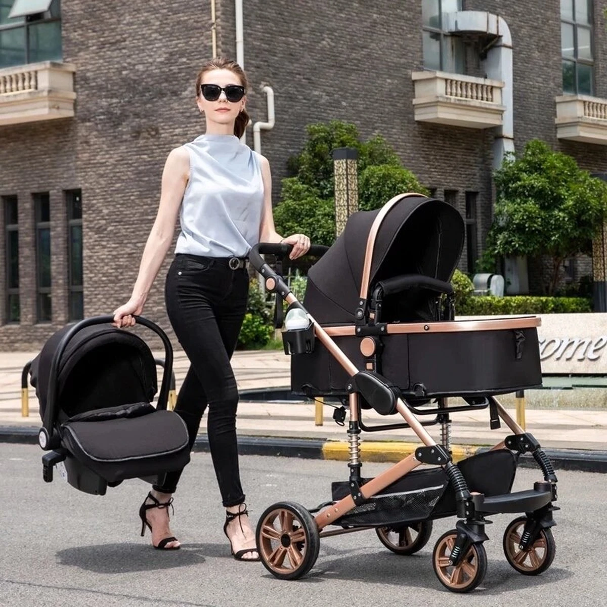 Merkloos Luxe Multi-functionele 3 In 1 Wandelwagen - Babywagen - Kwalitatieve Buggy - Opklapbare Kinderwagen - Licht En Flexibel