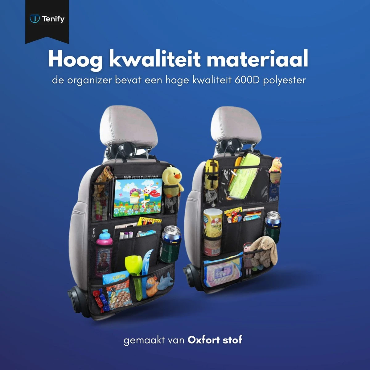 Tenify Premium Luxe & Stevige Auto Organizer Met Tablet Houder - Set Van 2 - Extra Opbergruimte - Beschermer - Autostoel - Accessories - Afbeelding 4