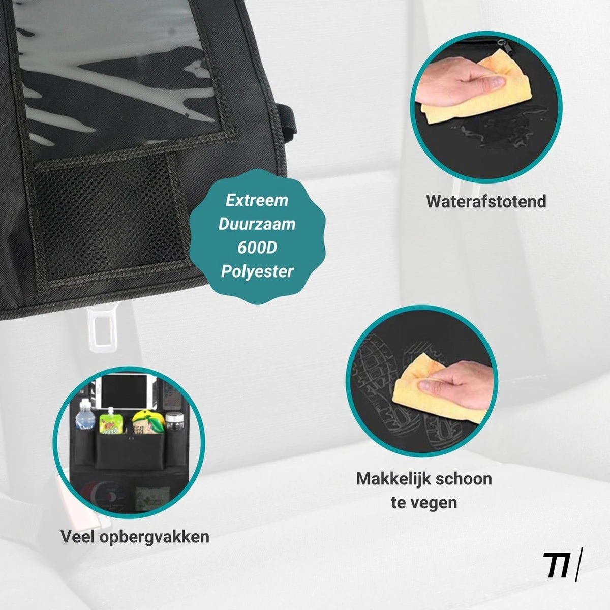 TIKKENS® Auto Organizer Met USB Oplaadpunten Stoel - Tablet Houder - Zwart - - Universeel - Autostoel Beschermer Voor Baby En Kinderen - Afbeelding 4