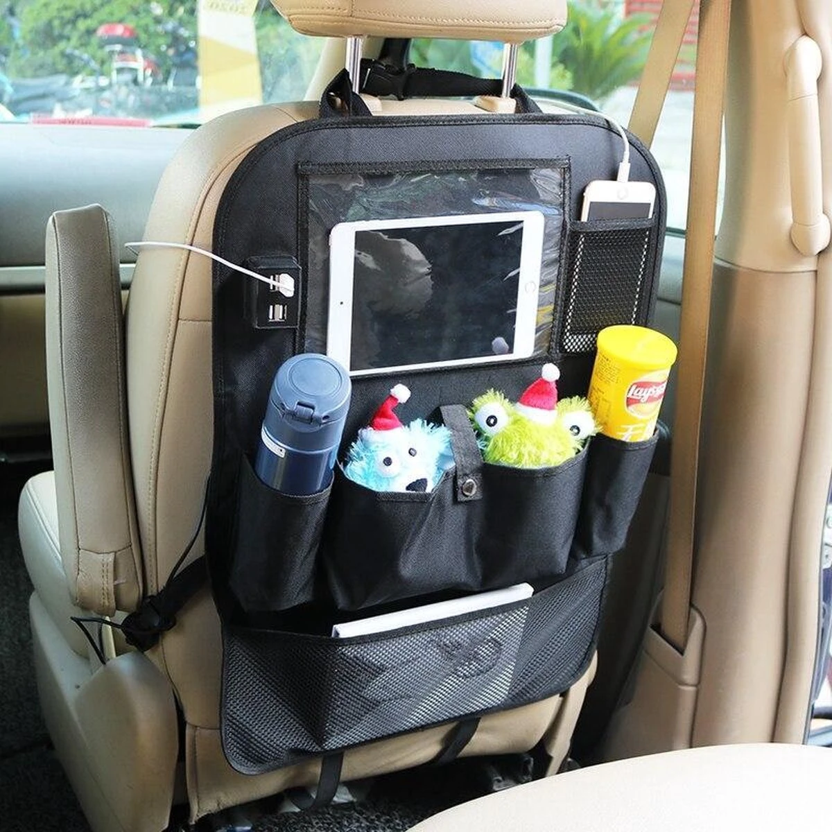 TIKKENS® Auto Organizer Met USB Oplaadpunten Stoel - Tablet Houder - Zwart - - Universeel - Autostoel Beschermer Voor Baby En Kinderen - Afbeelding 5