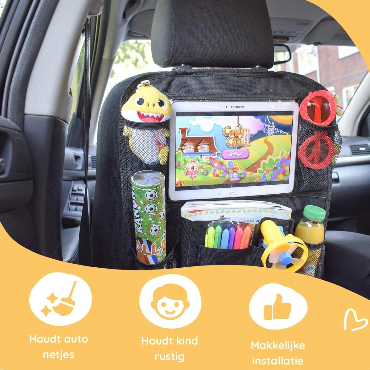 Merkloos Autostoel Organizer Met Tablet Houder - Universele Autostoel Beschermer - Autostoel Hoes Voor Kinderen - Afbeelding 5
