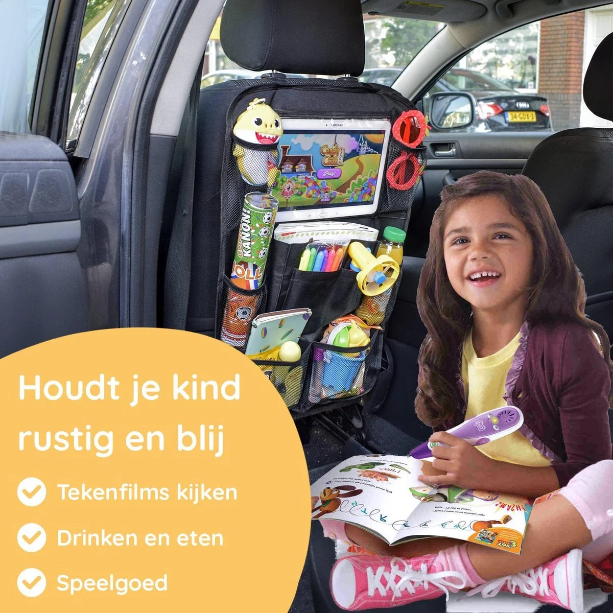 Merkloos Autostoel Organizer Met Tablet Houder - Universele Autostoel Beschermer - Autostoel Hoes Voor Kinderen - Afbeelding 6