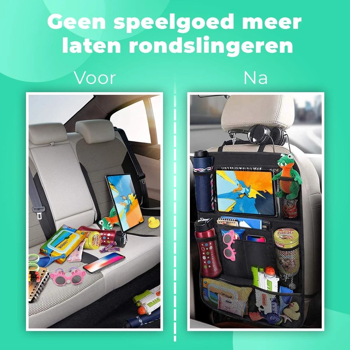 Essential Goods Autostoel Organizer - Inclusief IPadhouder - Opbergtas Auto - Multifunctioneel - Autostoelaccessoires 2 Stuks - Afbeelding 2