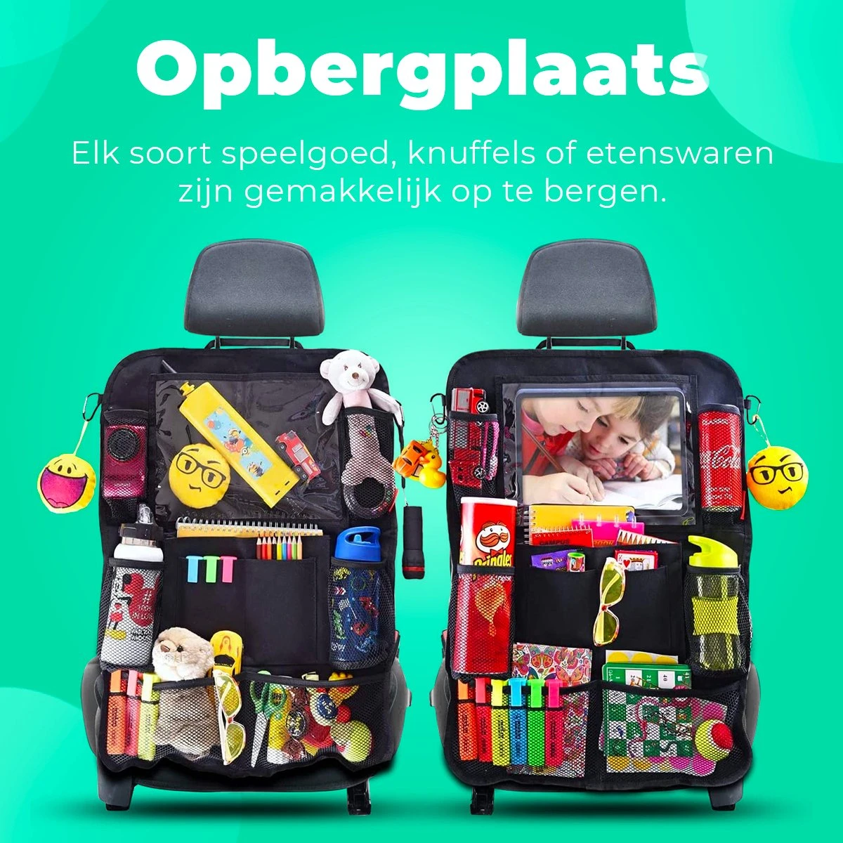 Essential Goods Autostoel Organizer - Inclusief IPadhouder - Opbergtas Auto - Multifunctioneel - Autostoelaccessoires 2 Stuks - Afbeelding 5
