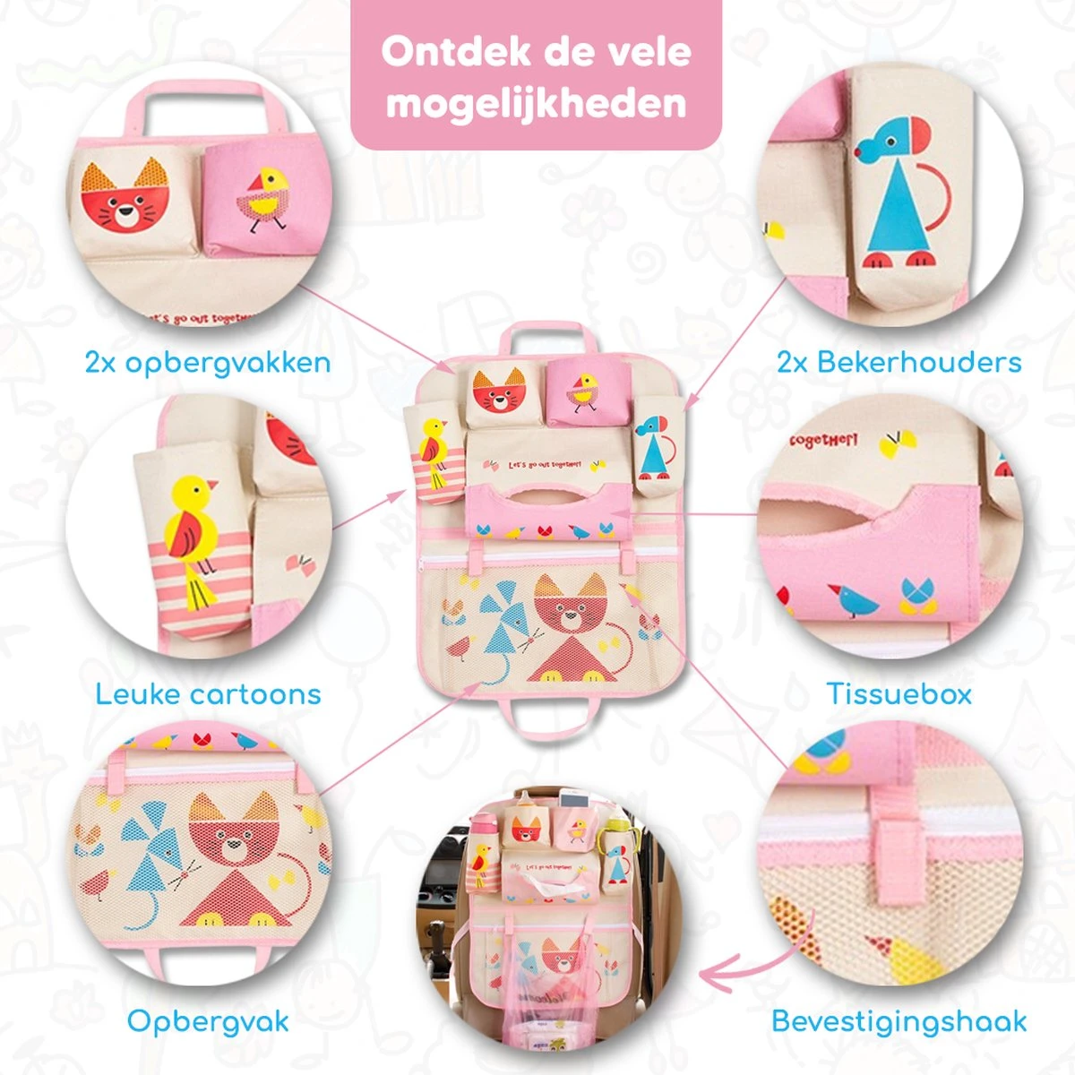 Merkloos Bablue Autostoel Organizer Voor Kinderen - Roze - Veel Verschillende Vakjes - Leuke Vormgeving - Autostoel Beschermer Voor Kinderen - Auto Organizer Kind - Reistafel Voor Kinderen - Auto Organizer Kinderen - Autostoel Tafeltje Kind - Afbeelding 7