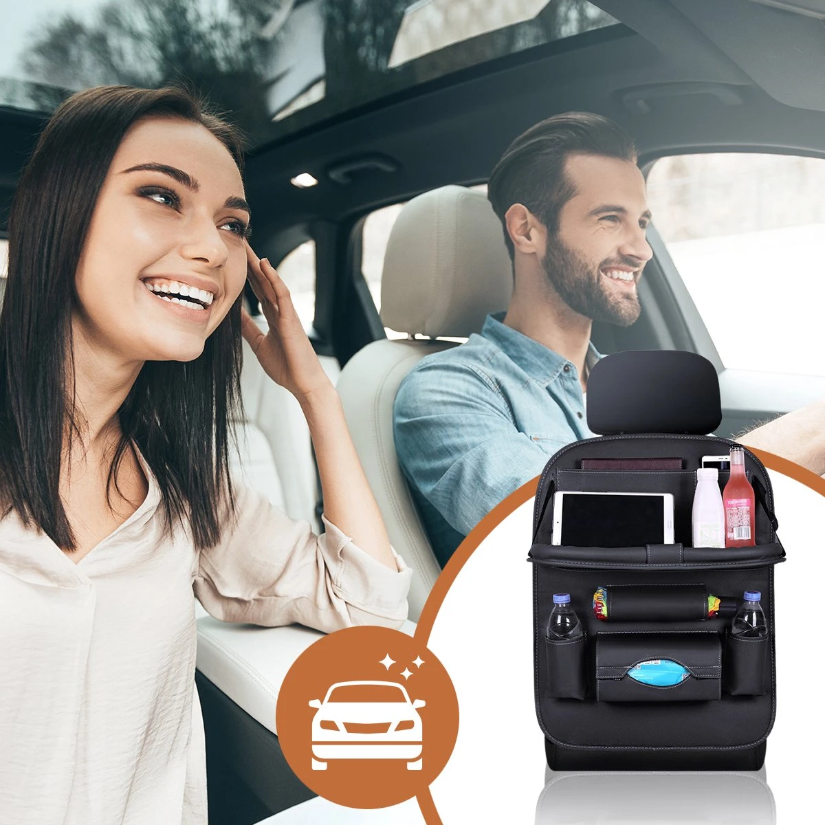 Bablue Autostoel Organizer - Zwart - 1 Stuks - Stevig PU Leer - Met Uitklapbare Tafel - Auto Organizer - Auto Accessories Interieur - Autostoel Organizer Tablet Houder - Autostoel Beschermer - Afbeelding 3