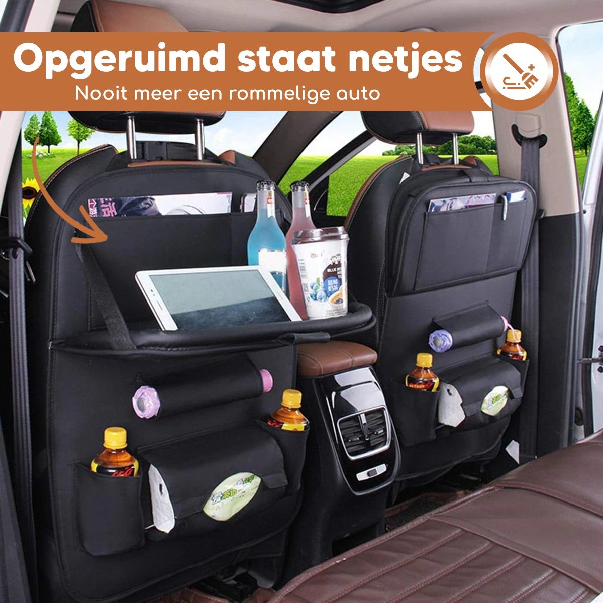 Bablue Autostoel Organizer - Zwart - 1 Stuks - Stevig PU Leer - Met Uitklapbare Tafel - Auto Organizer - Auto Accessories Interieur - Autostoel Organizer Tablet Houder - Autostoel Beschermer - Afbeelding 5