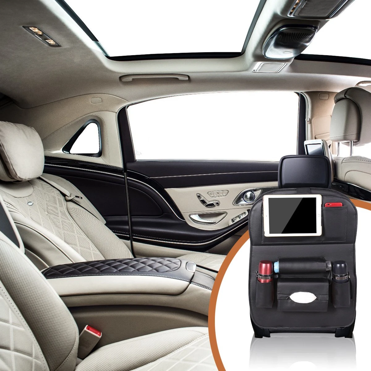 Bablue Autostoel Organizer - Zwart - 1 Stuks - Stevig PU Leer - Met Uitklapbare Tafel - Auto Organizer - Auto Accessories Interieur - Autostoel Organizer Tablet Houder - Autostoel Beschermer - Afbeelding 7