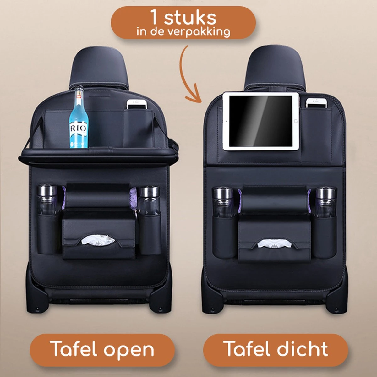 Bablue Autostoel Organizer - Zwart - 1 Stuks - Stevig PU Leer - Met Uitklapbare Tafel - Auto Organizer - Auto Accessories Interieur - Autostoel Organizer Tablet Houder - Autostoel Beschermer - Afbeelding 12