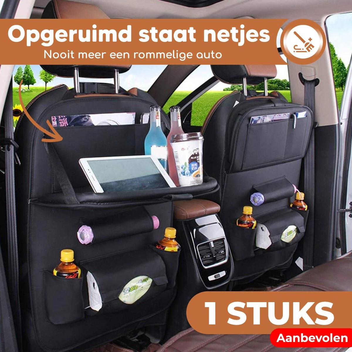 Bablue Autostoel Organizer - Zwart - 1 Stuks - Stevig PU Leer - Met Uitklapbare Tafel - Auto Organizer - Auto Accessories Interieur - Autostoel Organizer Tablet Houder - Autostoel Beschermer - Afbeelding 13