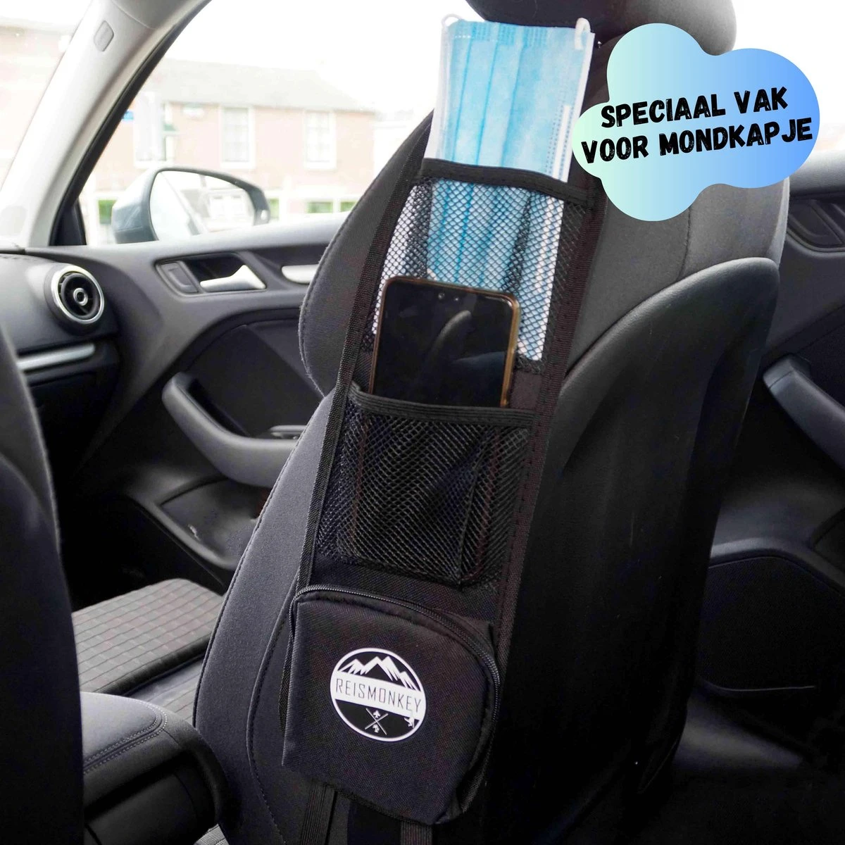 Reismonkey Auto Organizer – Auto Accessories – Voor Telefoon - Autostoel Organizer – Zwart – Auto Portemonnee - Afbeelding 3