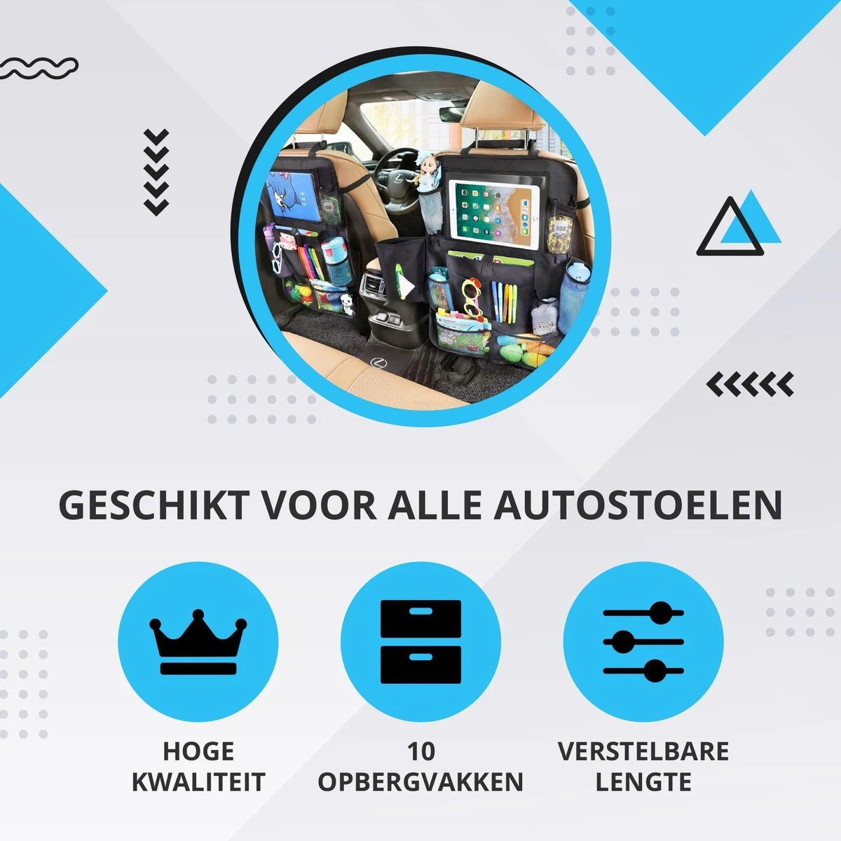 Merkloos Luxe En Stevige Autostoel Organizer Met Tablethouder – Auto Organizer – Auto/Accessoires/Bescherming – 45*65cm – Zwart - 1 Stuk - Afbeelding 3