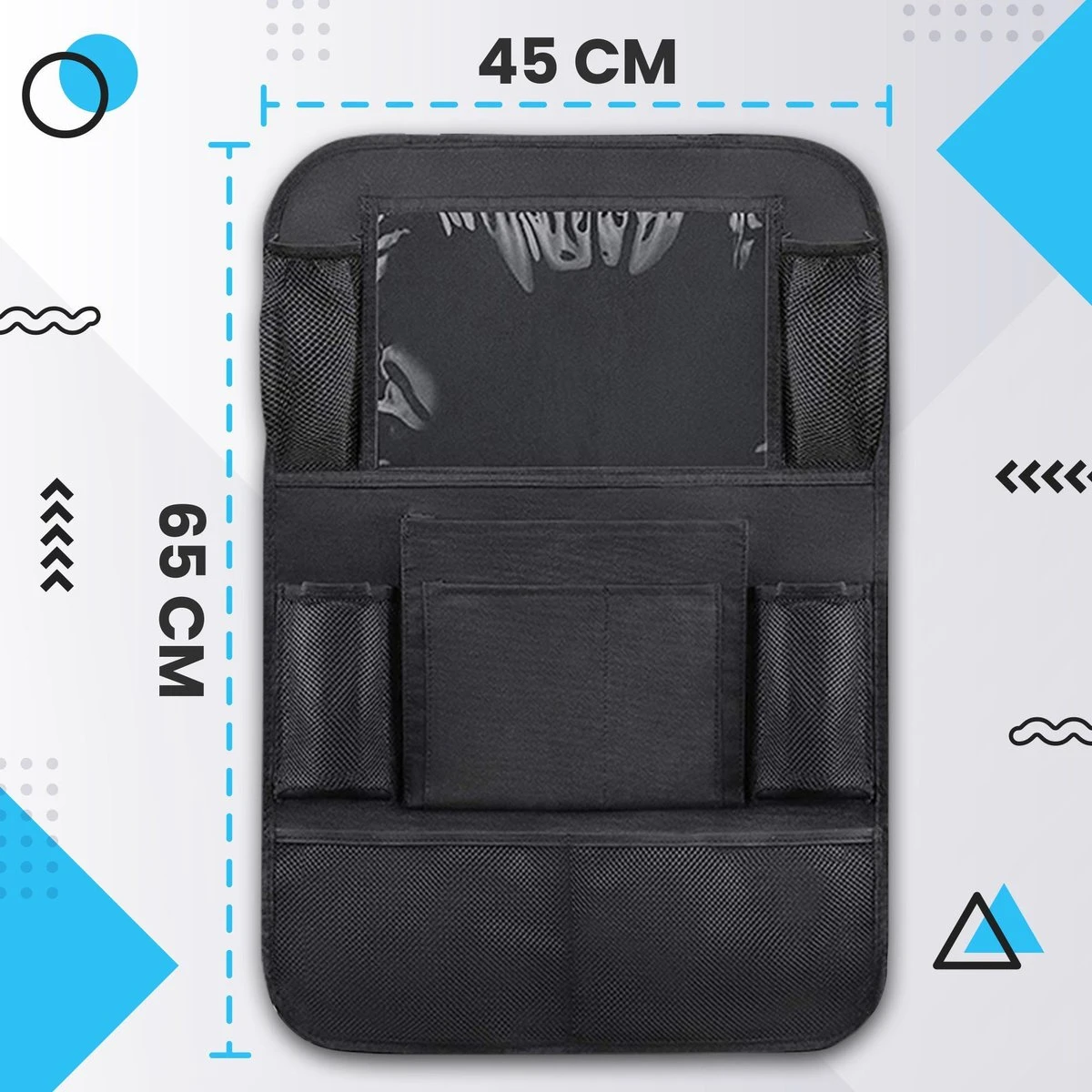 Merkloos Luxe En Stevige Autostoel Organizer Met Tablethouder – Auto Organizer – Auto/Accessoires/Bescherming – 45*65cm – Zwart - 1 Stuk - Afbeelding 6