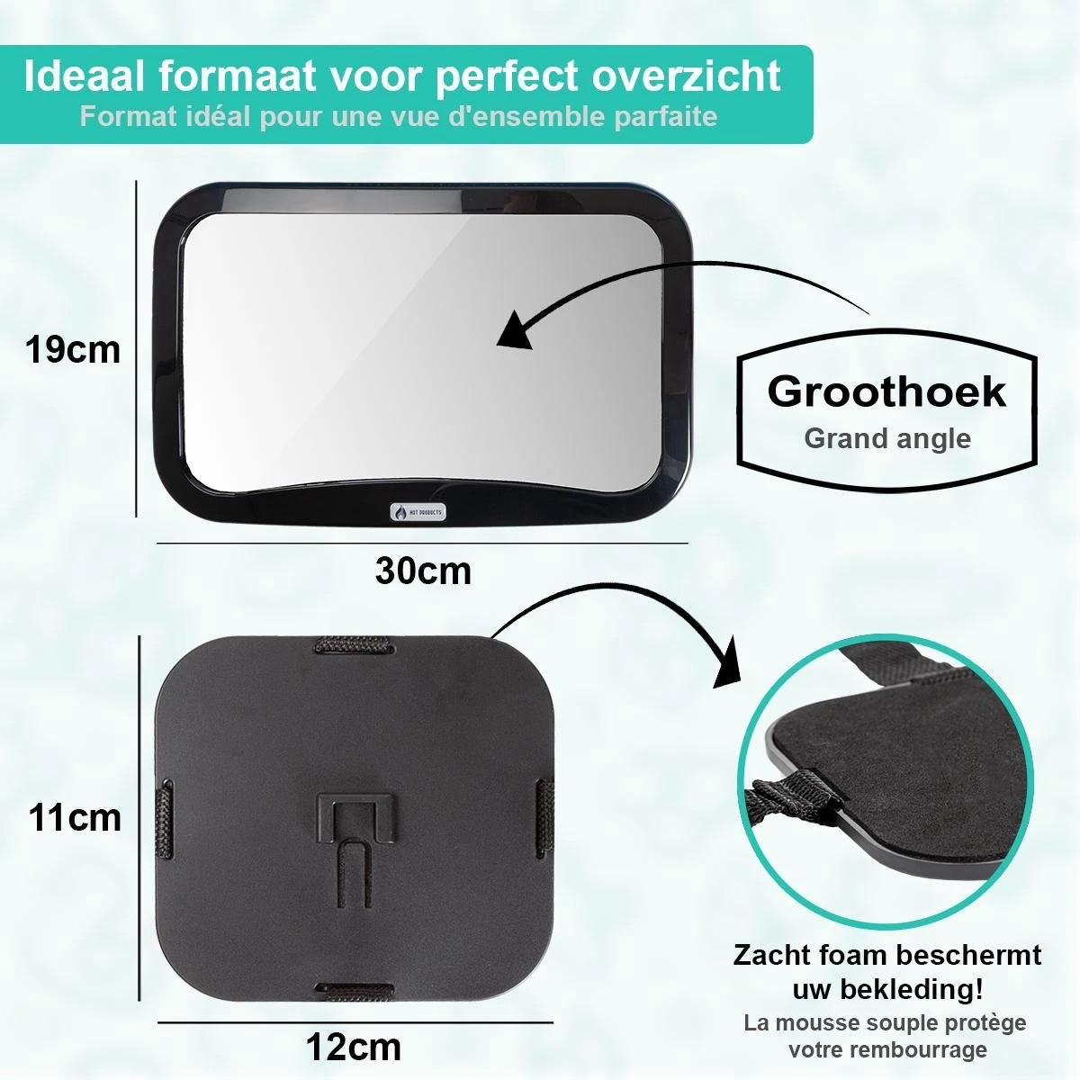 Merkloos Autospiegel Baby - Verstelbare Spiegel Hoofdsteun Autostoel Achterbank - Veiligheidsspiegel - Baby En Kids - 19 X 30cm - 360 Graden Draaibaar - Zwart - Afbeelding 4