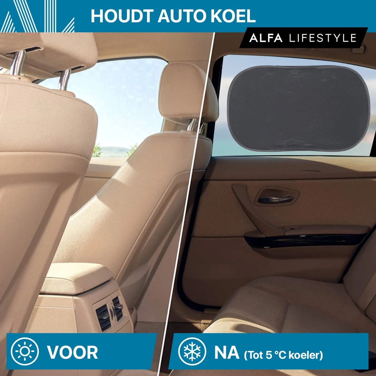 ALFA LIFESTYLE® Statische Zonneschermen - SHADE PRO V3 – Zwart Transparant Zonnescherm – UV Protectie Bescherming - Zonwering Auto - 2 Stuks - Afbeelding 3