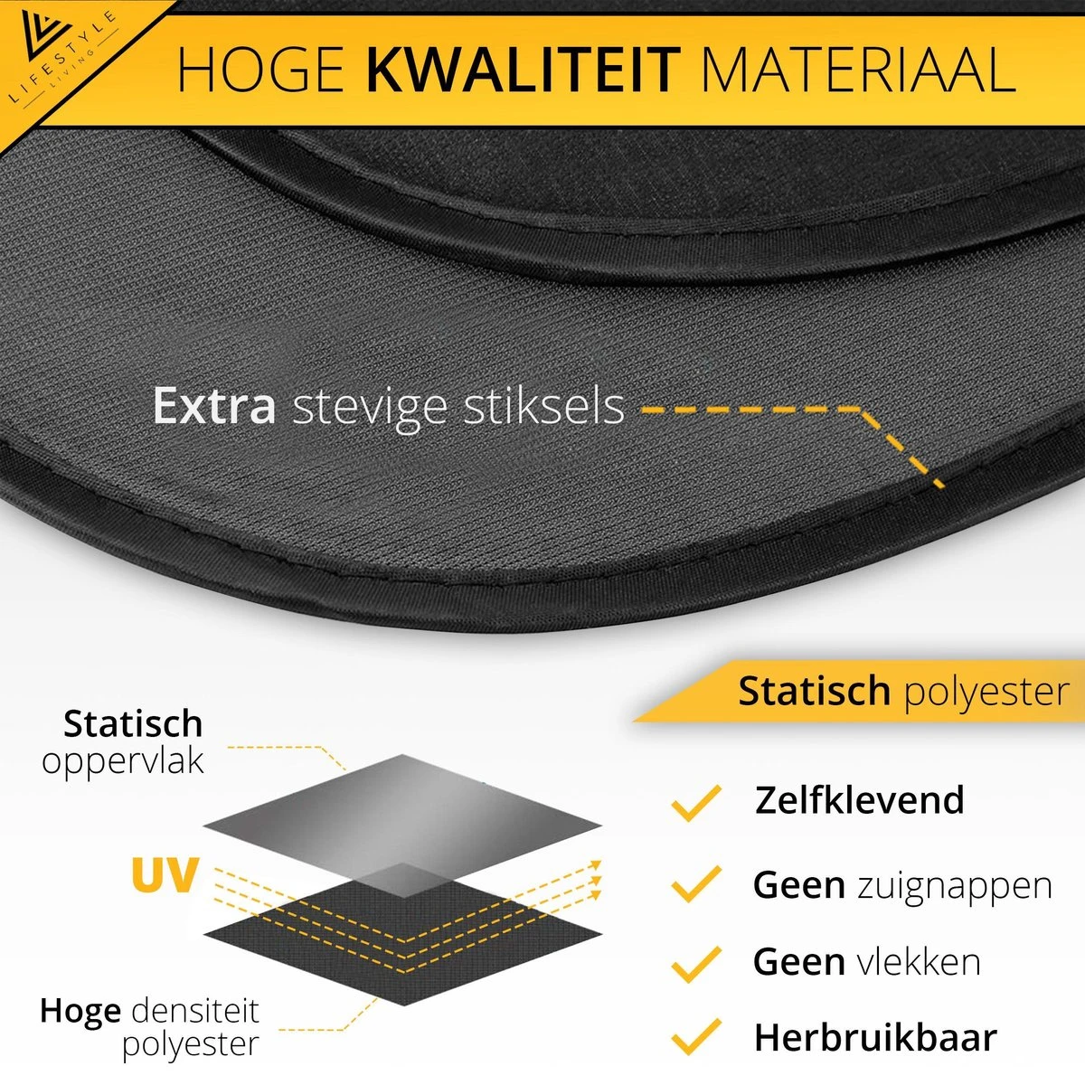 Lifestyle Living Zonnescherm Auto Zijruit – Zonwering Voor Baby En Kind – Zonder Zuignappen – UV Protectie – 2 Stuks – 51 X 31CM – Statisch - Zelfklevend - Afbeelding 5