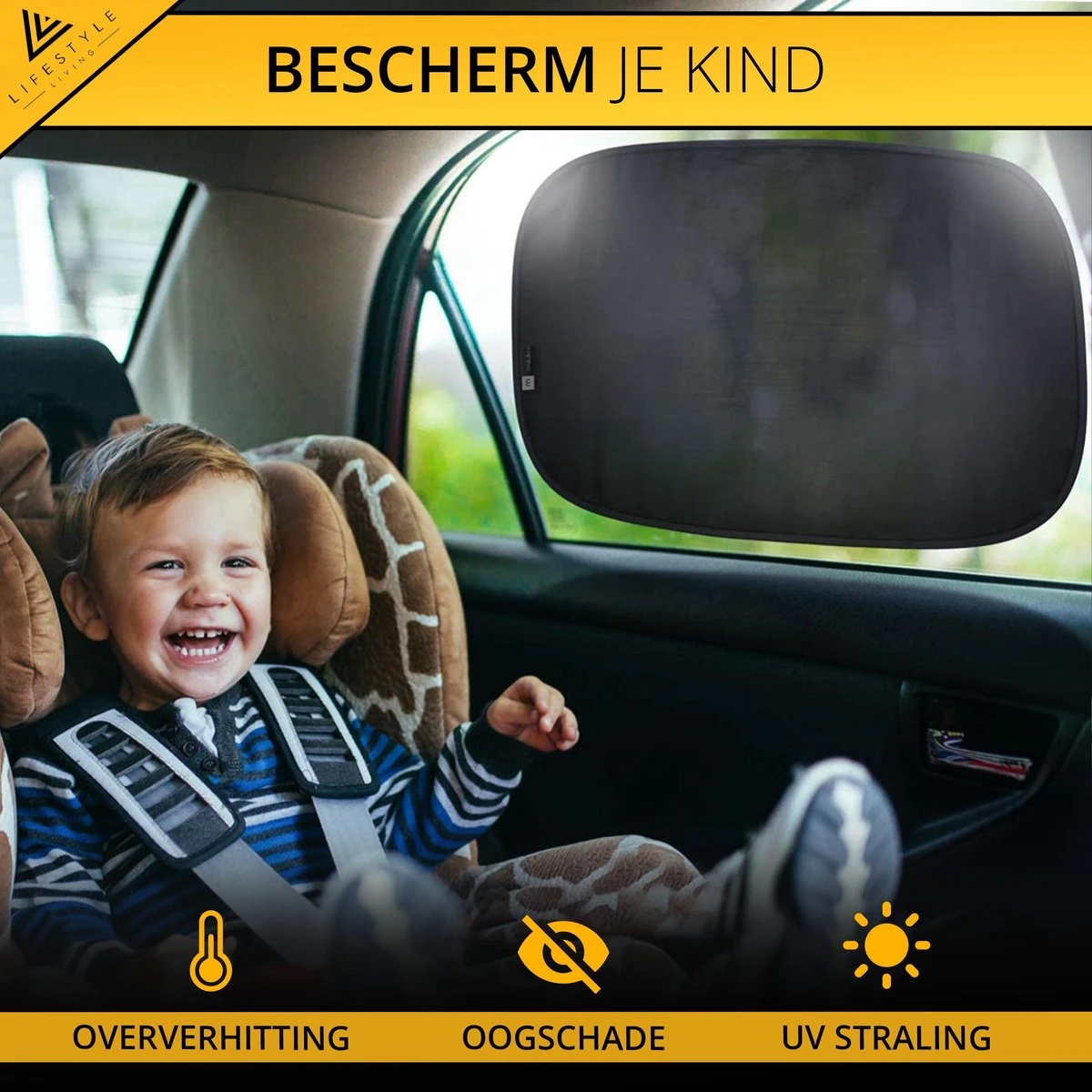 Lifestyle Living Zonnescherm Auto Zijruit – Zonwering Voor Baby En Kind – Zonder Zuignappen – UV Protectie – 2 Stuks – 51 X 31CM – Statisch - Zelfklevend - Afbeelding 9