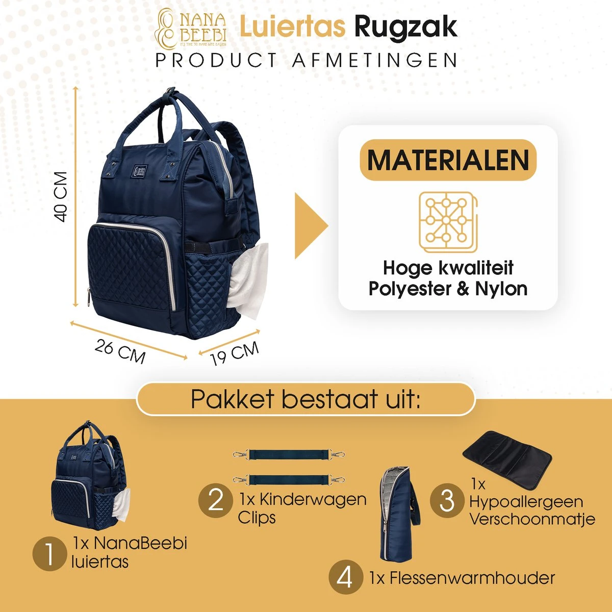 NanaBeebi Luiertas Rugzak Met Verschoonmatje - Blauw - Inclusief Flessenwarmhouder - Kinderwagenhaken En Isoleervak - Afbeelding 8