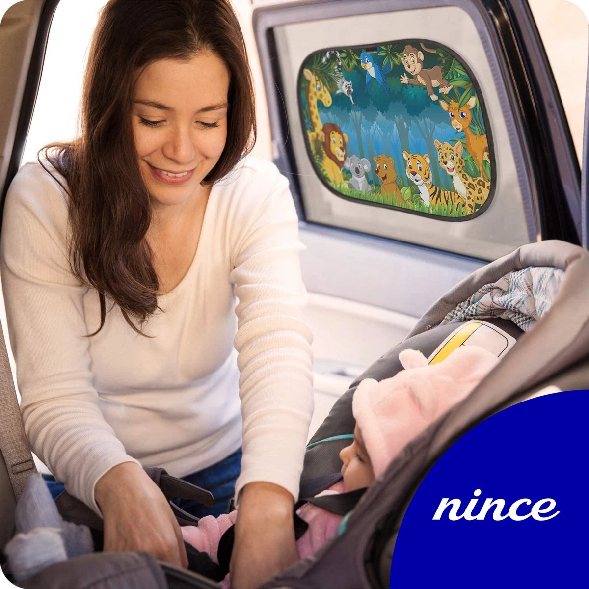 Nince Zonnescherm Auto Zijraam Van Hoge Kwaliteit - Jungle - Set Van 2 - Afbeelding 3