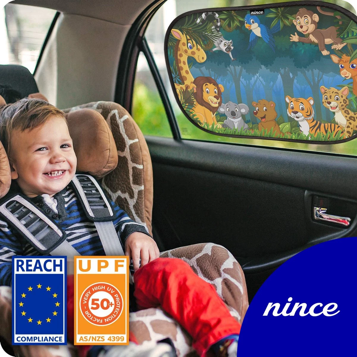 Nince Zonnescherm Auto Zijraam Van Hoge Kwaliteit - Jungle - Set Van 2 - Afbeelding 4