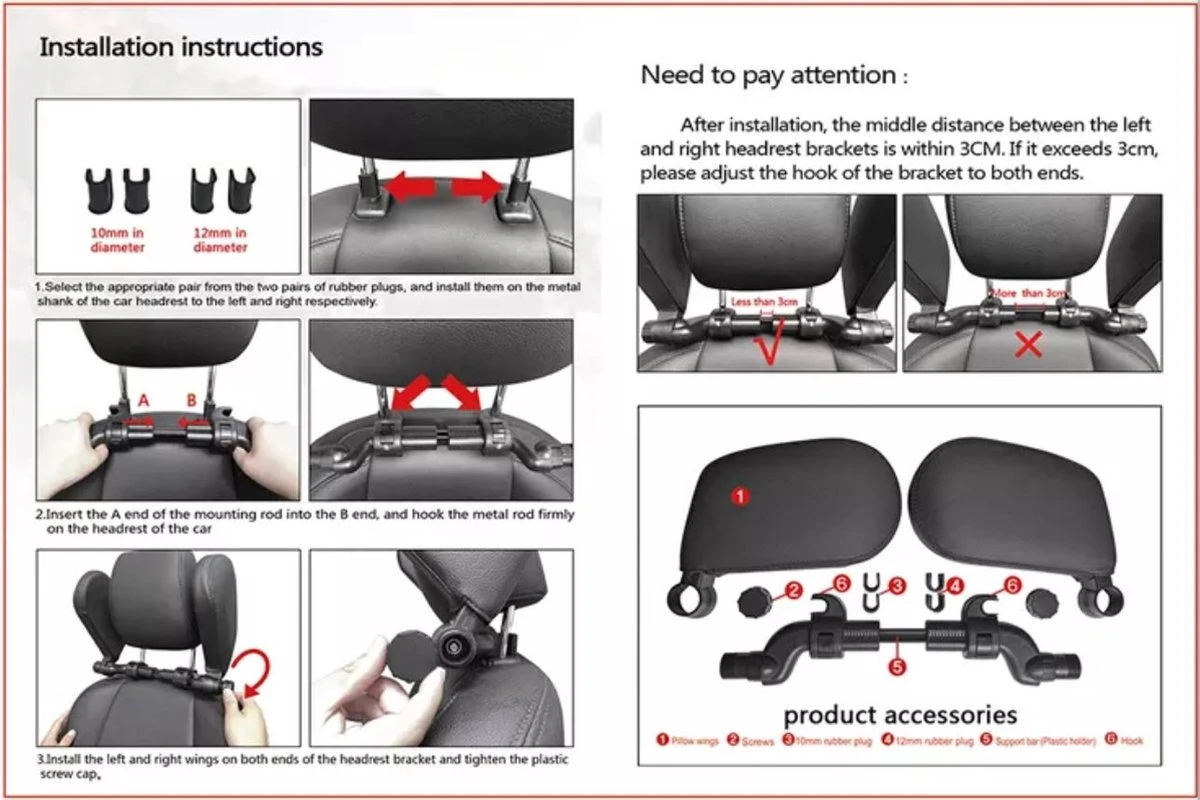 SMP® Hoofdsteun Auto Voor Kinderen En Volwassenen Voor Slapen In Auto - Nekkussen Auto - Reiskussen Auto - Neksteun Auto - Hoofdkussen Auto - Verstelbaar - Memoryfoam Met Ademde Stof - Zwart - Afbeelding 8
