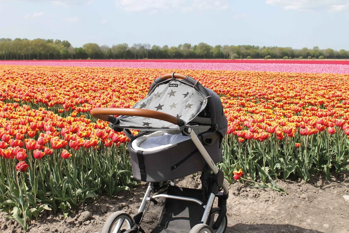 Dooky Universal Cover Zonnescherm Kinderwagen - Grey Stars - Afbeelding 2